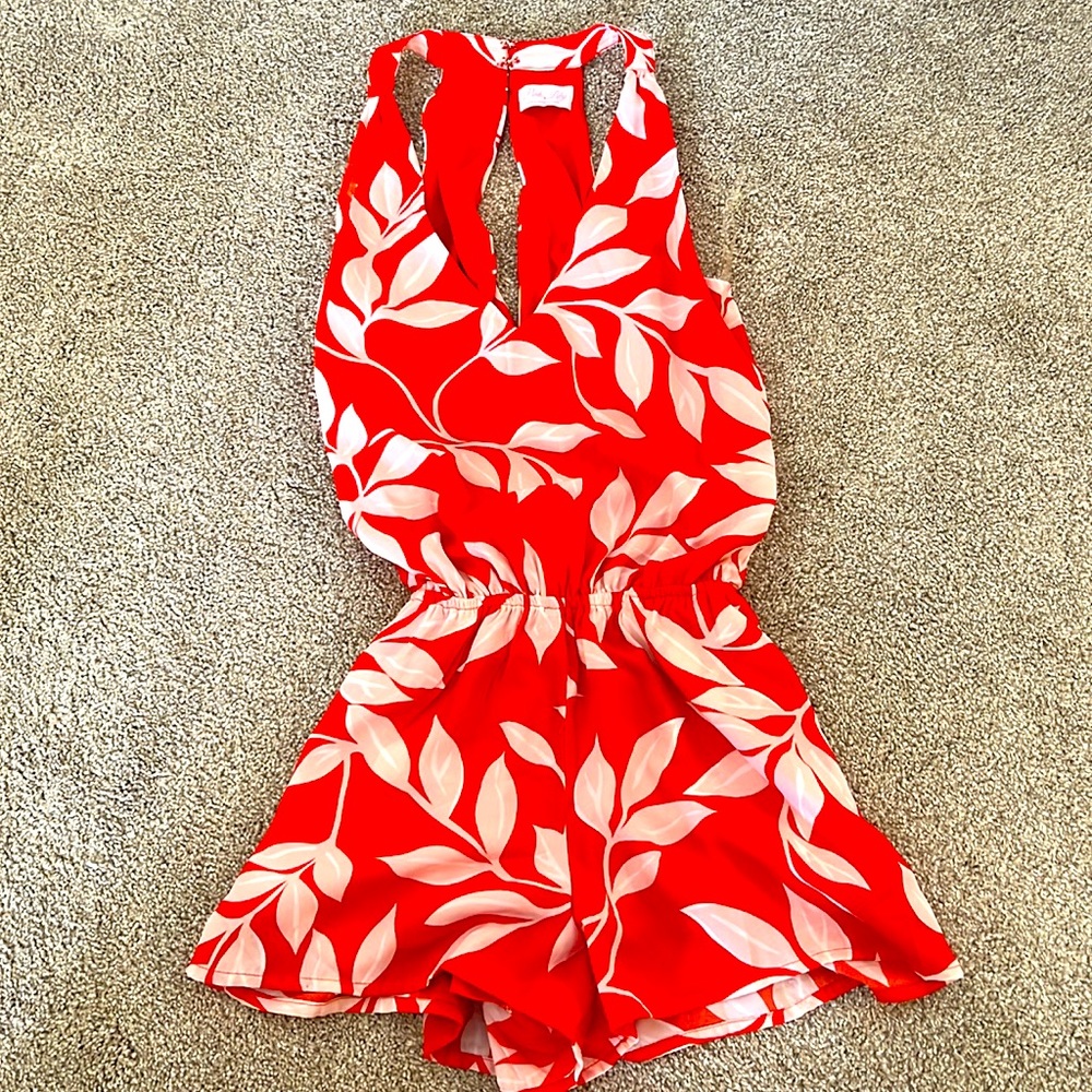 Pink Lily Red Floral Romper